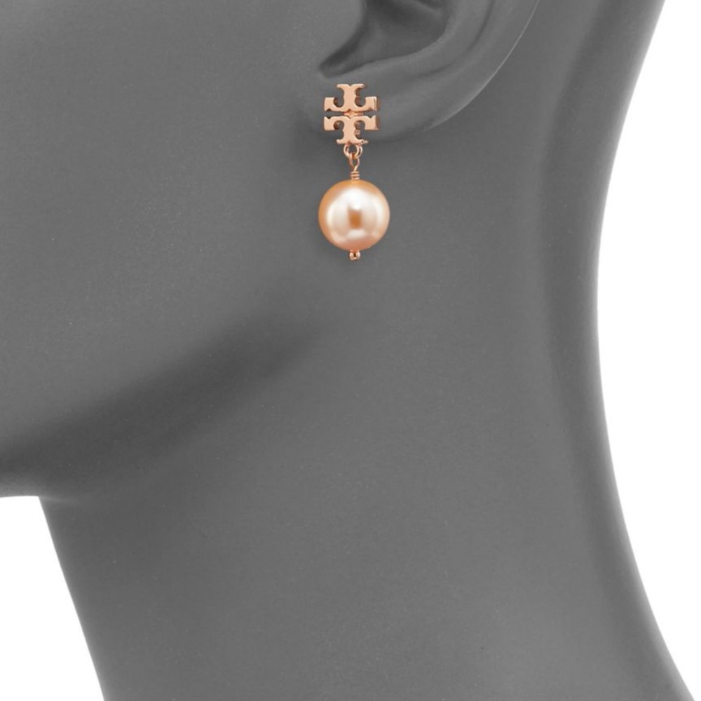 NEW Tory Burch Evie Pearl Drop Earrings Rose Gold - Picture 4 of 5